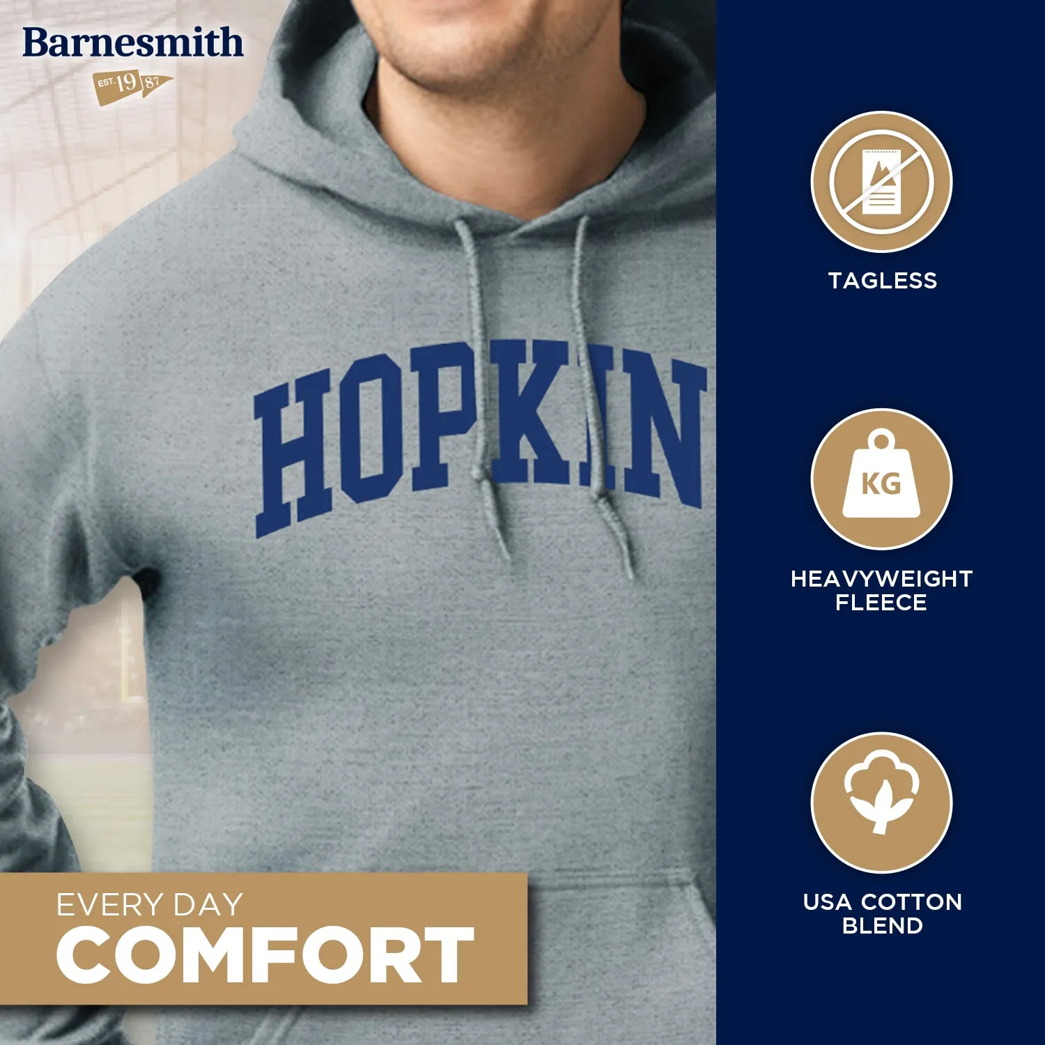 Johns Hopkins University Heritage Hooded Sweatshirt (Charcoal Grey) sold by Barnesmith product image thumbnail 3
