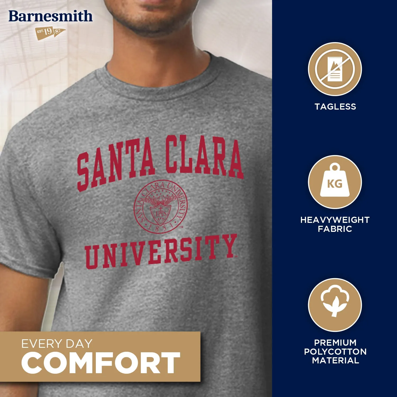 Santa Clara University Heritage T-Shirt (Charcoal Grey) sold by Barnesmith product image thumbnail 3