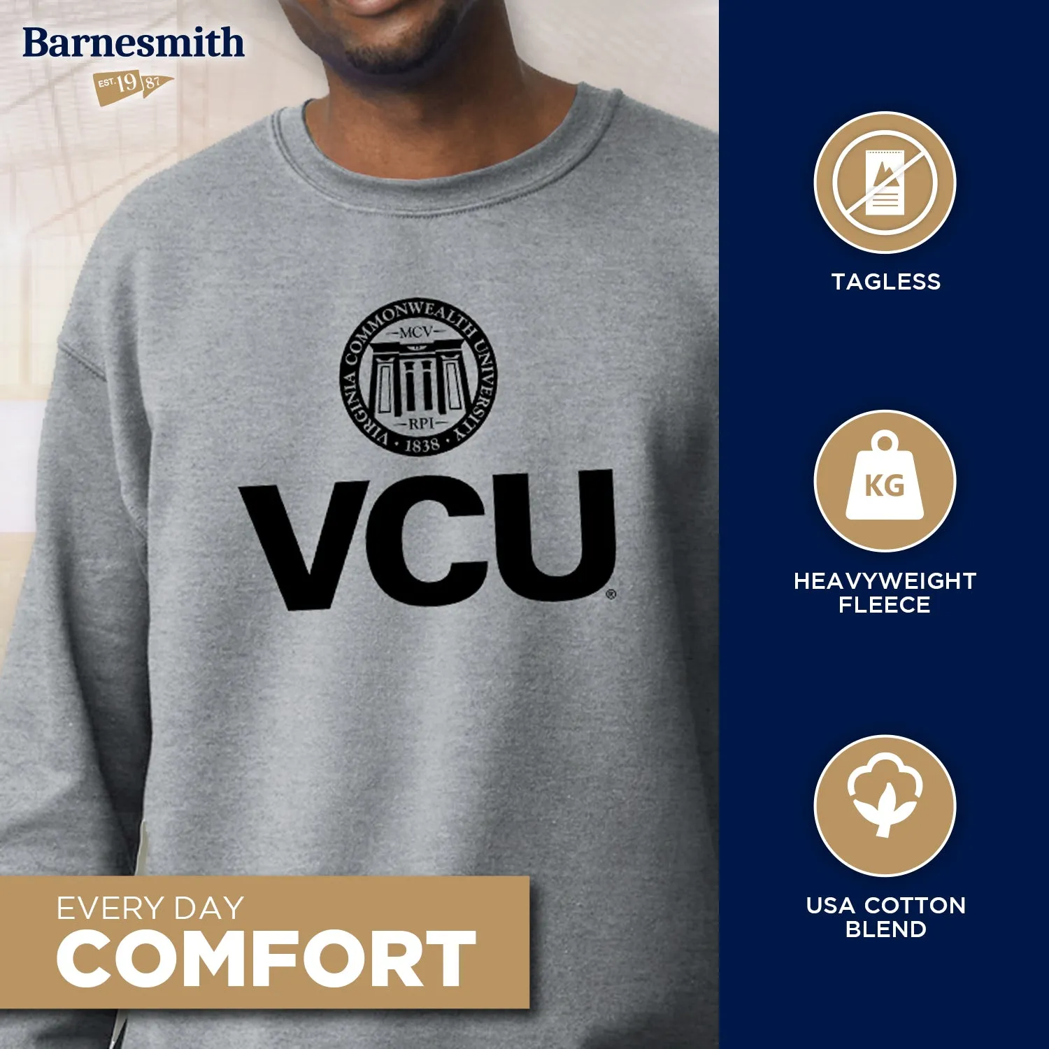Virginia Commonwealth University Heritage Sweatshirt (Charcoal Grey) sold by Barnesmith product image thumbnail 3