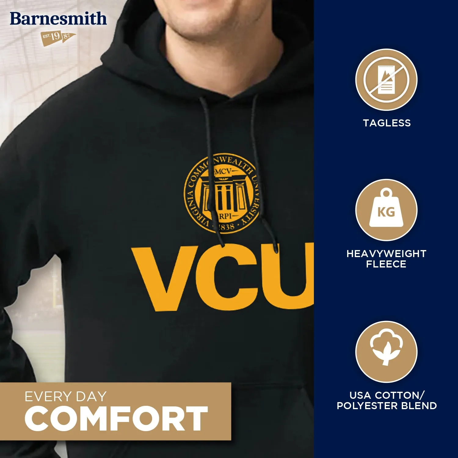 Virginia Commonwealth University Heritage Hooded Sweatshirt (Black) sold by Barnesmith product image thumbnail 3