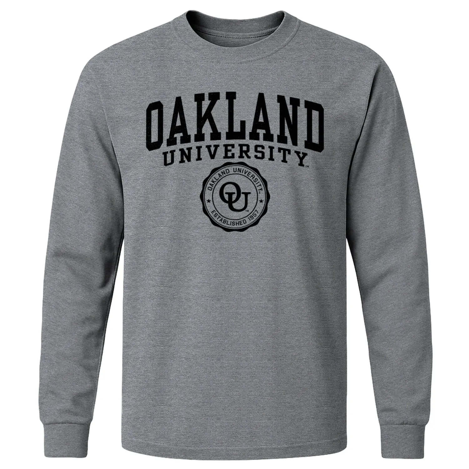 Oakland University Heritage Long Sleeve T-Shirt (Charcoal Grey) sold by Barnesmith