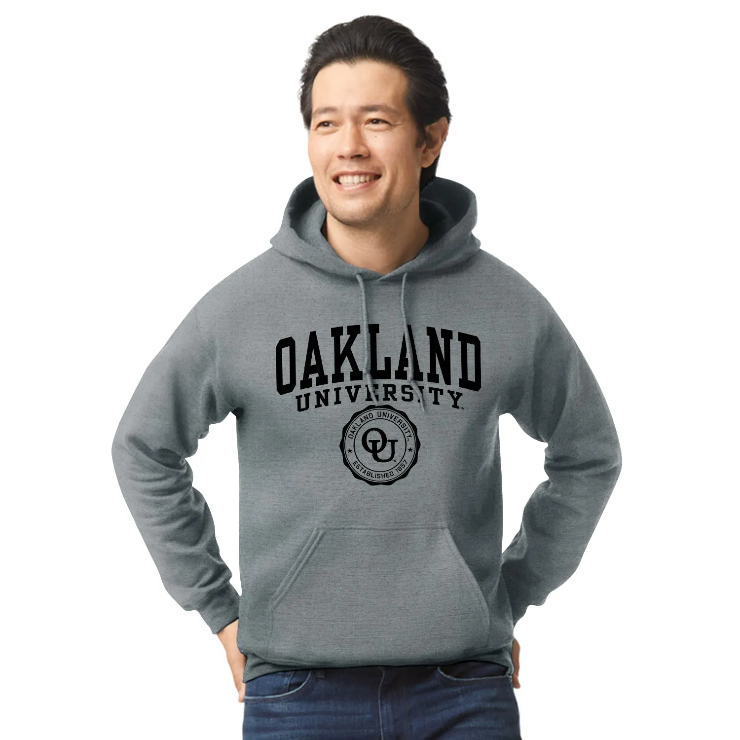 Oakland University Heritage Hooded Sweatshirt (Charcoal Grey) sold by Barnesmith product image thumbnail 2