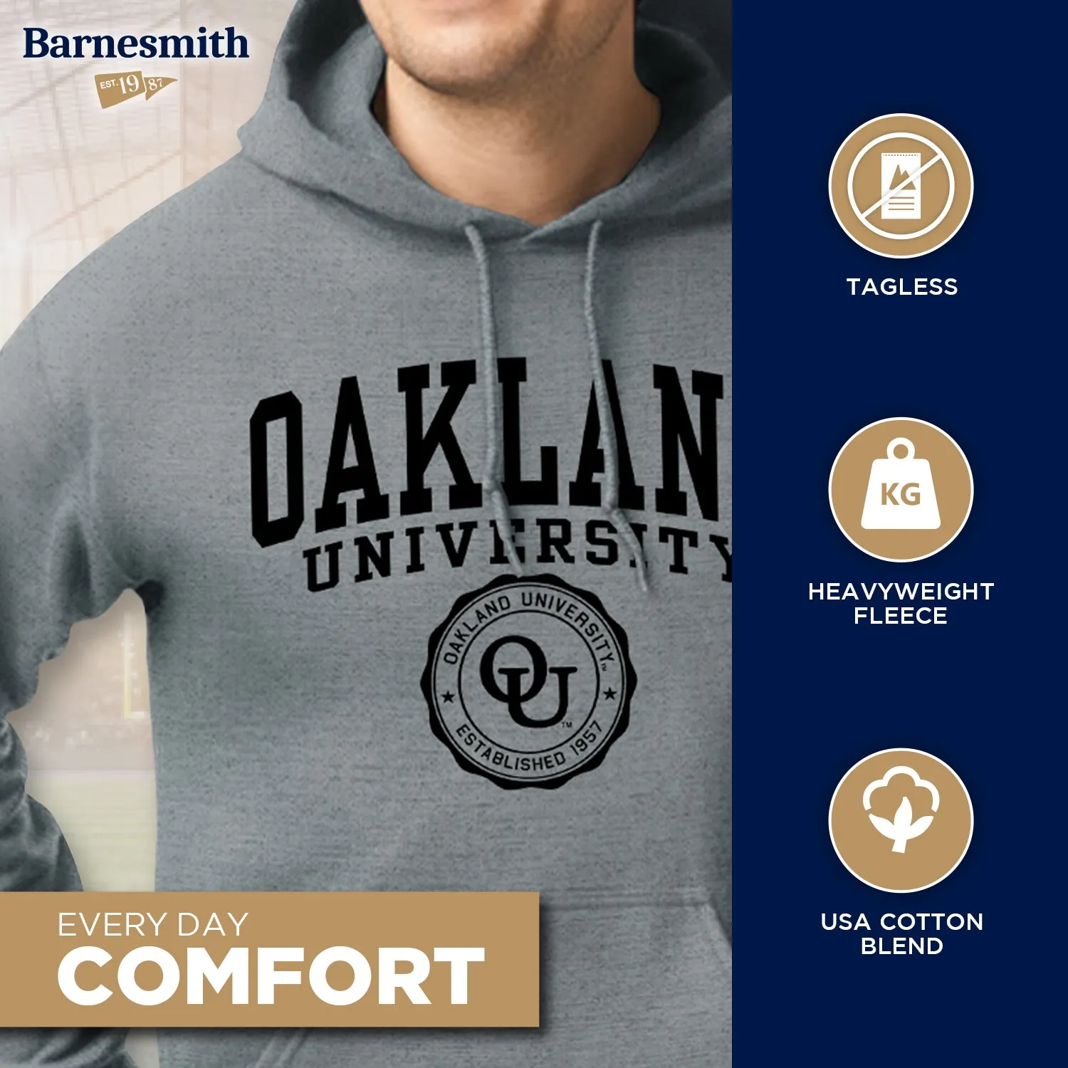 Oakland University Heritage Hooded Sweatshirt (Charcoal Grey) sold by Barnesmith product image thumbnail 3