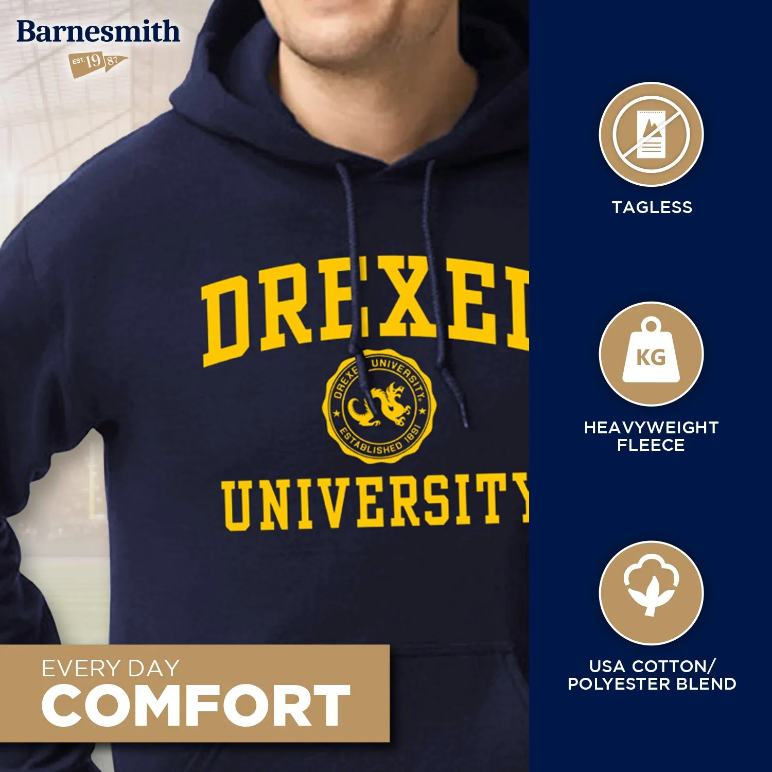 Drexel University Heritage Hooded Sweatshirt (Navy) sold by Barnesmith product image thumbnail 3