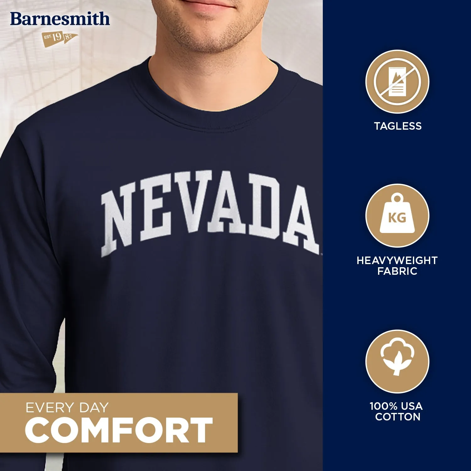 University of Nevada Reno Classic Long Sleeve T-Shirt (Navy) sold by Barnesmith product image thumbnail 3