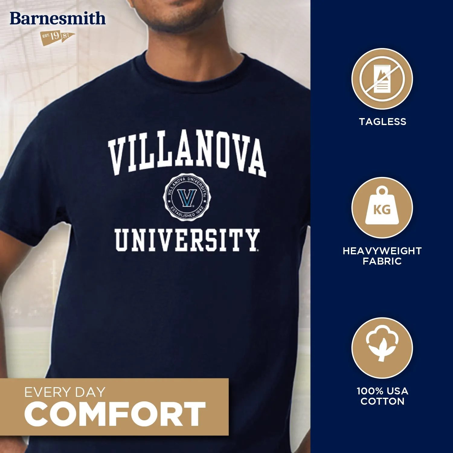 Villanova University Heritage T-Shirt (Navy) sold by Barnesmith product image thumbnail 3