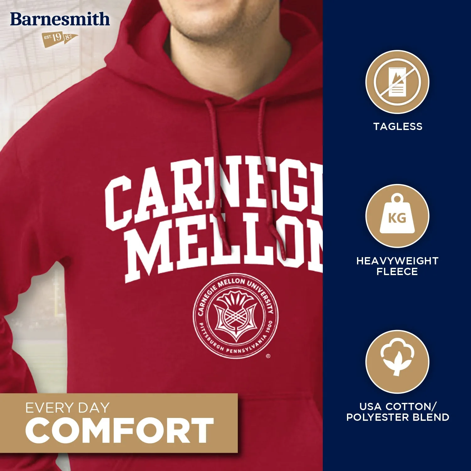 Carnegie Mellon University Heritage Hooded Sweatshirt (Cardinal) sold by Barnesmith product image thumbnail 3