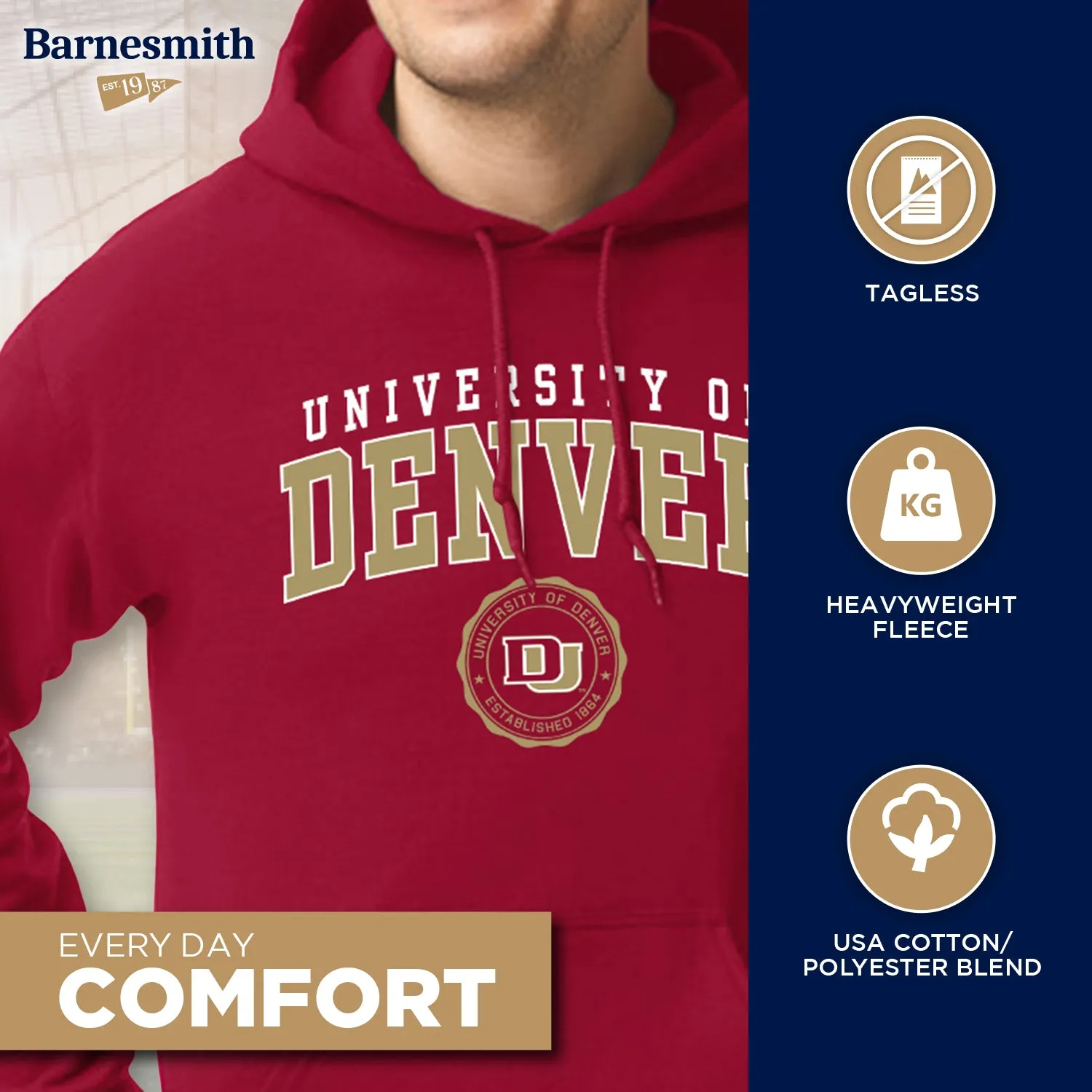 University of Denver Heritage Hooded Sweatshirt (Cardinal) sold by Barnesmith product image thumbnail 3