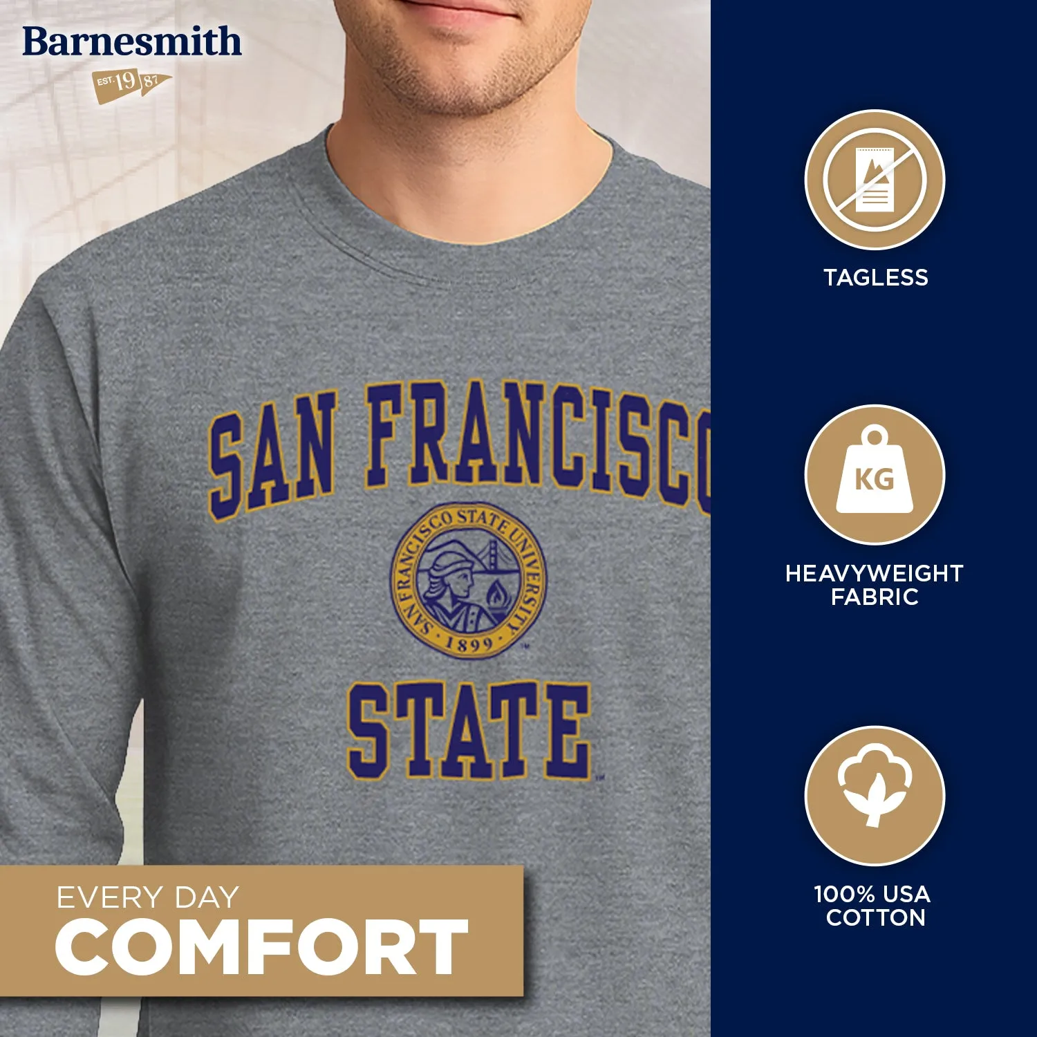 San Francisco State University Heritage Long Sleeve T-Shirt (Charcoal Grey) sold by Barnesmith product image thumbnail 3