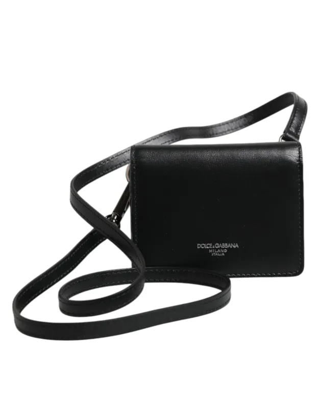 Dolce & Gabbana Black Leather Bifold Card Holder Crossbody Men Borse Bag sold by Siebentaschen