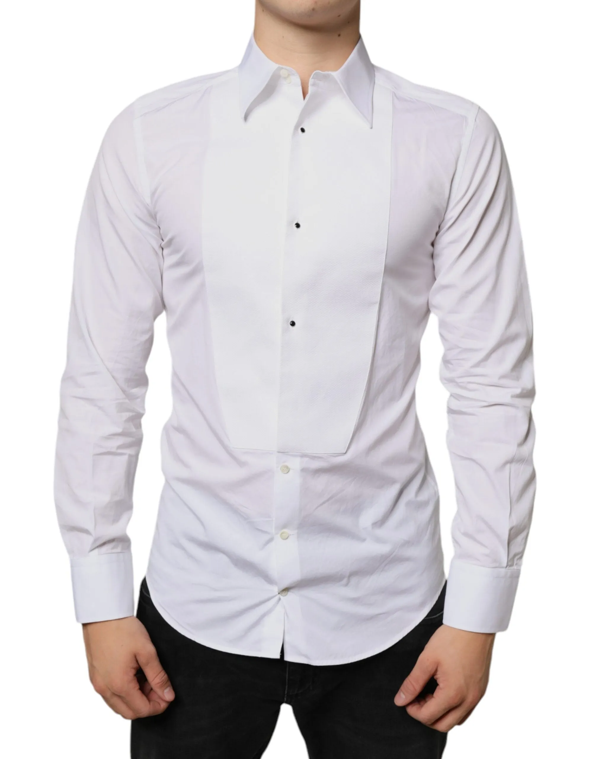 Dolce & Gabbana White Bib Cotton Poplin Formal Dress Shirt sold by Siebentaschen product image thumbnail 2