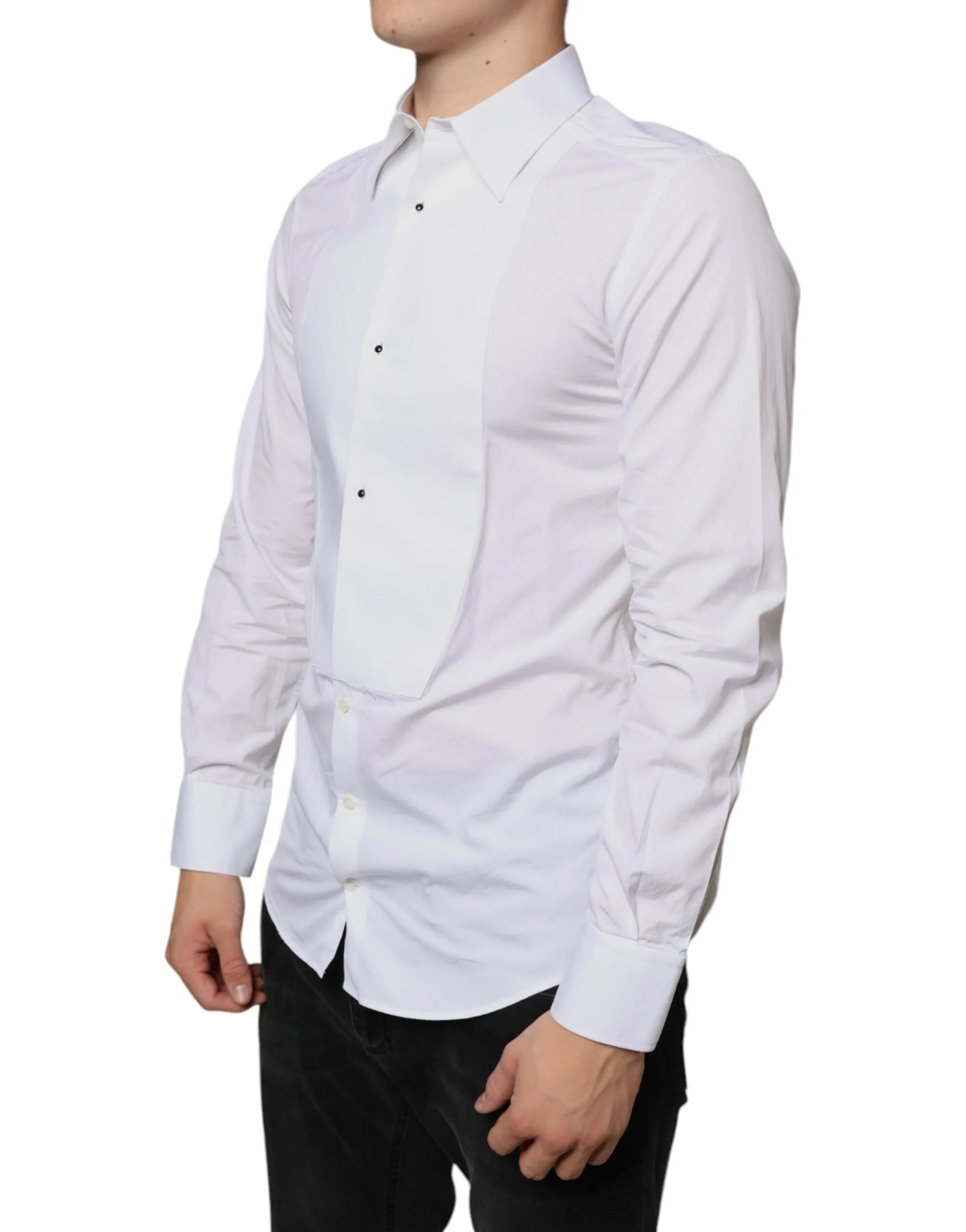 Dolce & Gabbana White Bib Cotton Poplin Formal Dress Shirt sold by Siebentaschen product image thumbnail 3