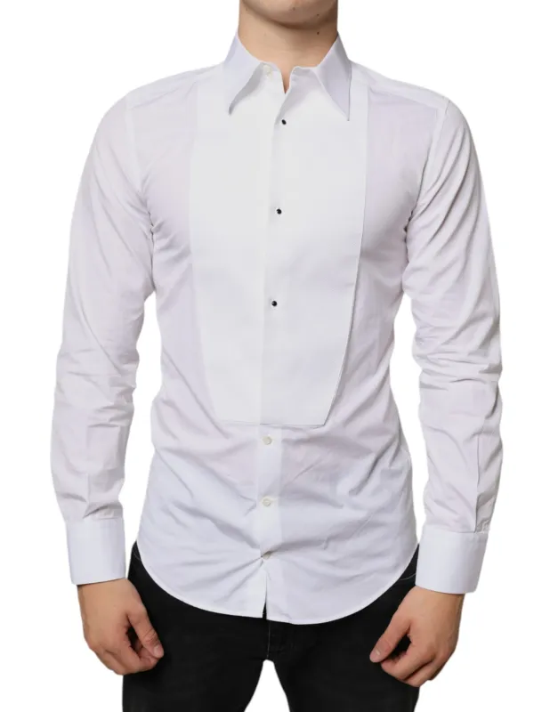 Dolce & Gabbana White Bib Cotton Poplin Formal Dress Shirt sold by Siebentaschen