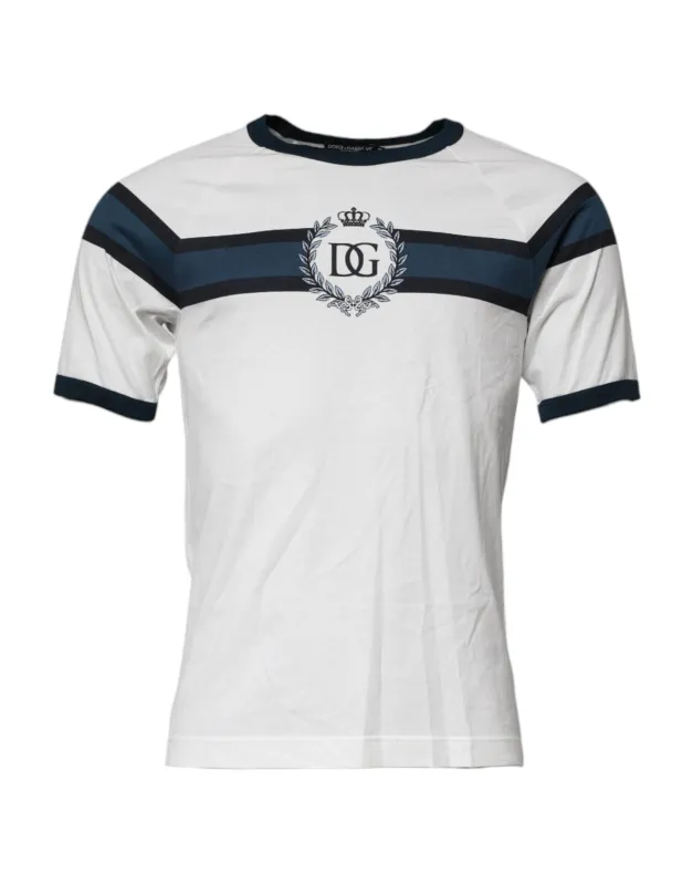 Dolce & Gabbana White Logo Print Cotton Men Crew Neck T-shirt sold by Siebentaschen
