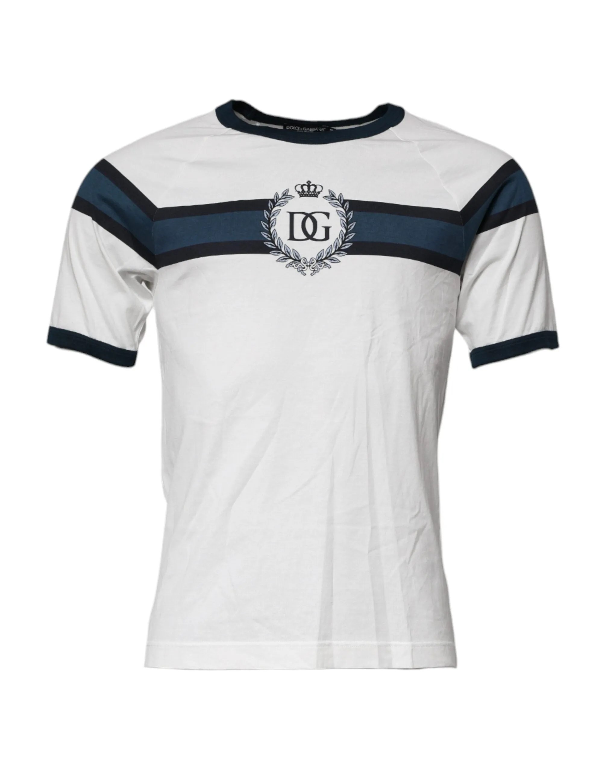 Dolce & Gabbana White Logo Print Cotton Men Crew Neck T-shirt sold by Siebentaschen