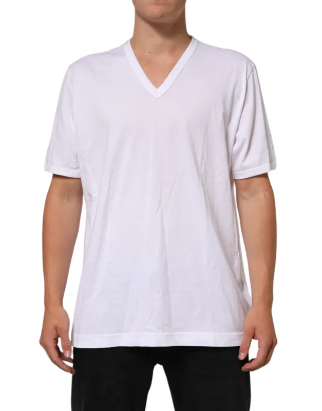 Dolce & Gabbana White Cotton V-Neck Short Sleeves T-shirt sold by Siebentaschen