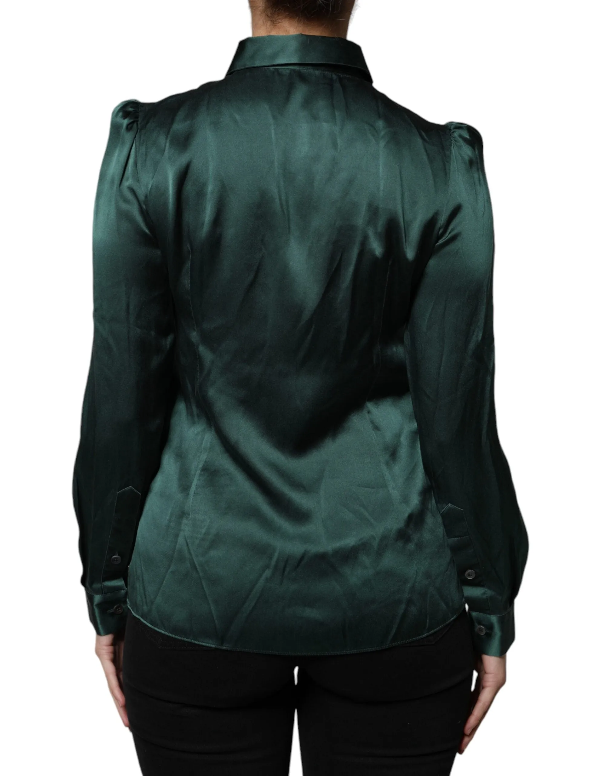 Dolce & Gabbana Dark Green Silk Button Down Long Sleeves Blouse Top sold by Siebentaschen product image thumbnail 4