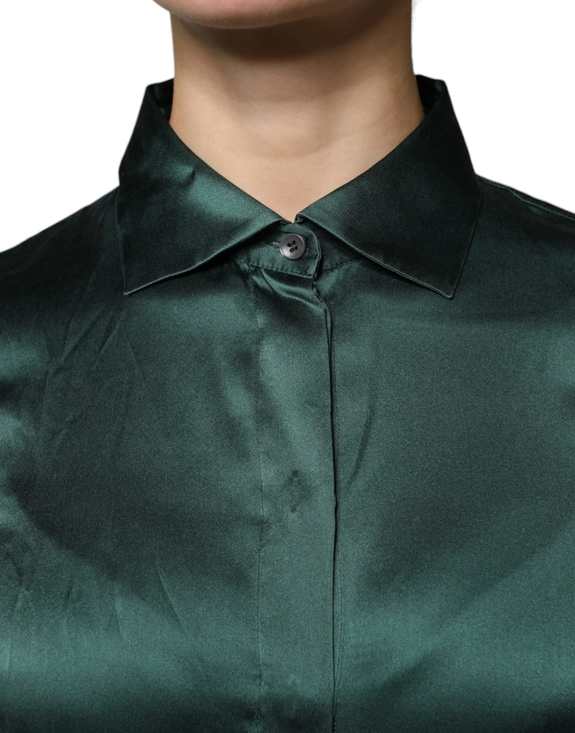 Dolce & Gabbana Dark Green Silk Button Down Long Sleeves Blouse Top sold by Siebentaschen product image thumbnail 5