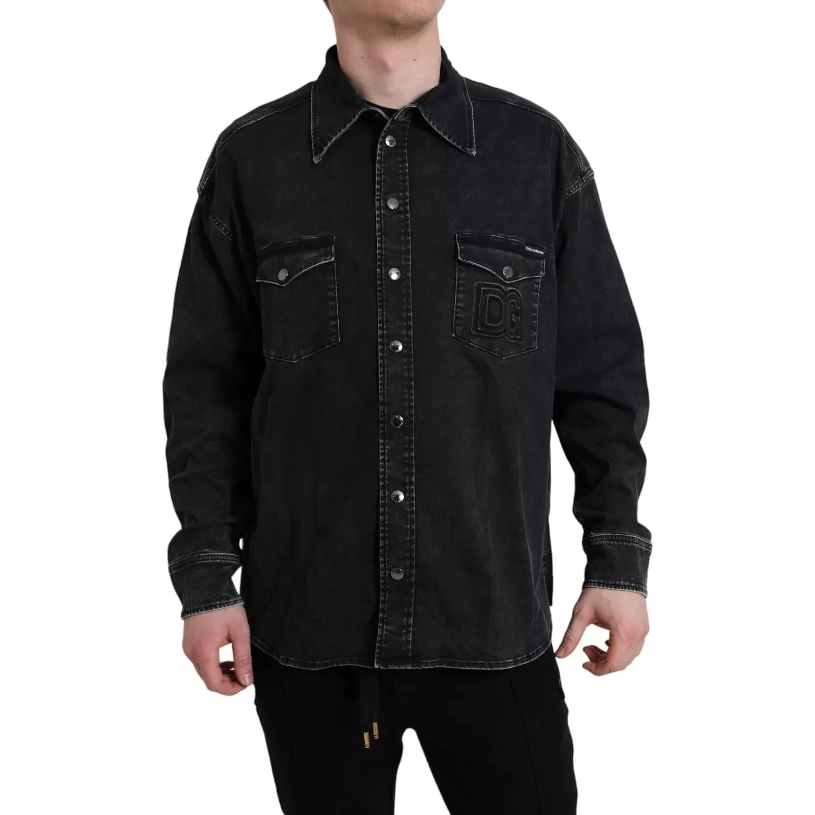 Dolce & Gabbana Black Cotton Long Sleeve Denim Casual Shirt sold by Siebentaschen product image thumbnail 2