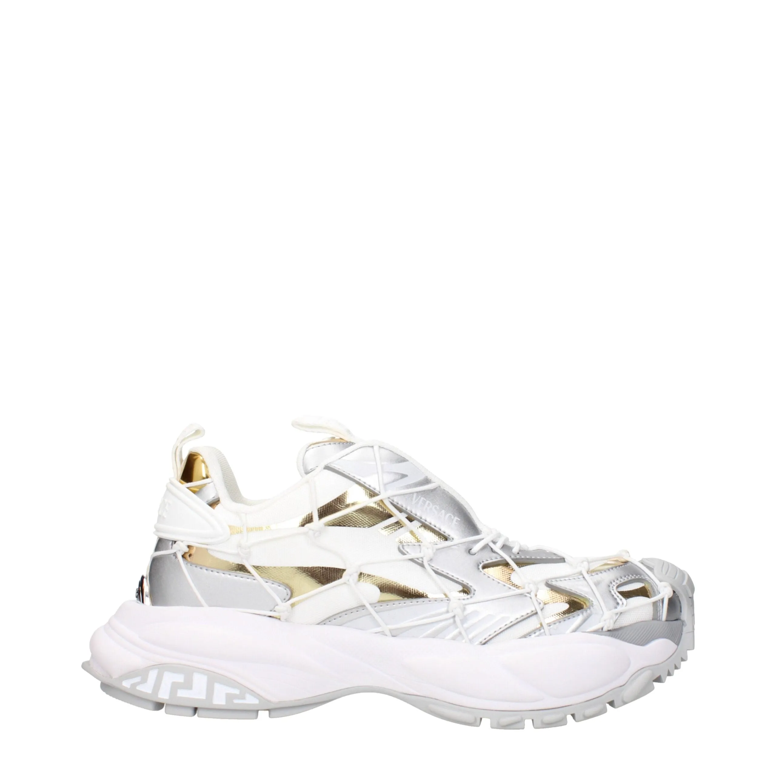 Versace White Fabric Chunky Sneakers sold by Siebentaschen