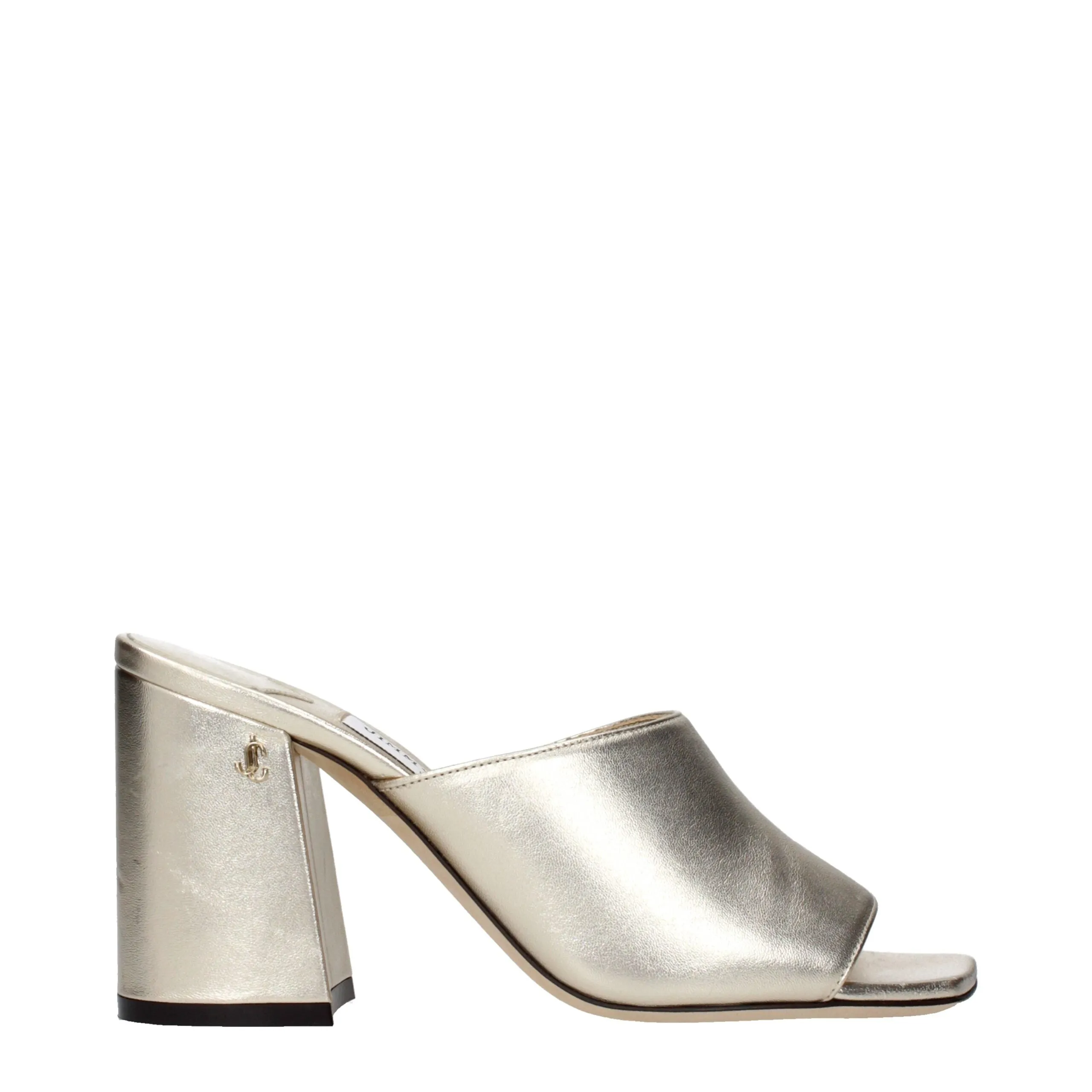 Jimmy Choo Gold Leather Platform Sandals sold by Siebentaschen