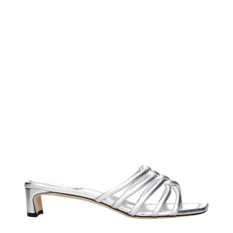 Jimmy Choo Gray Leather Flat Sandals sold by Siebentaschen