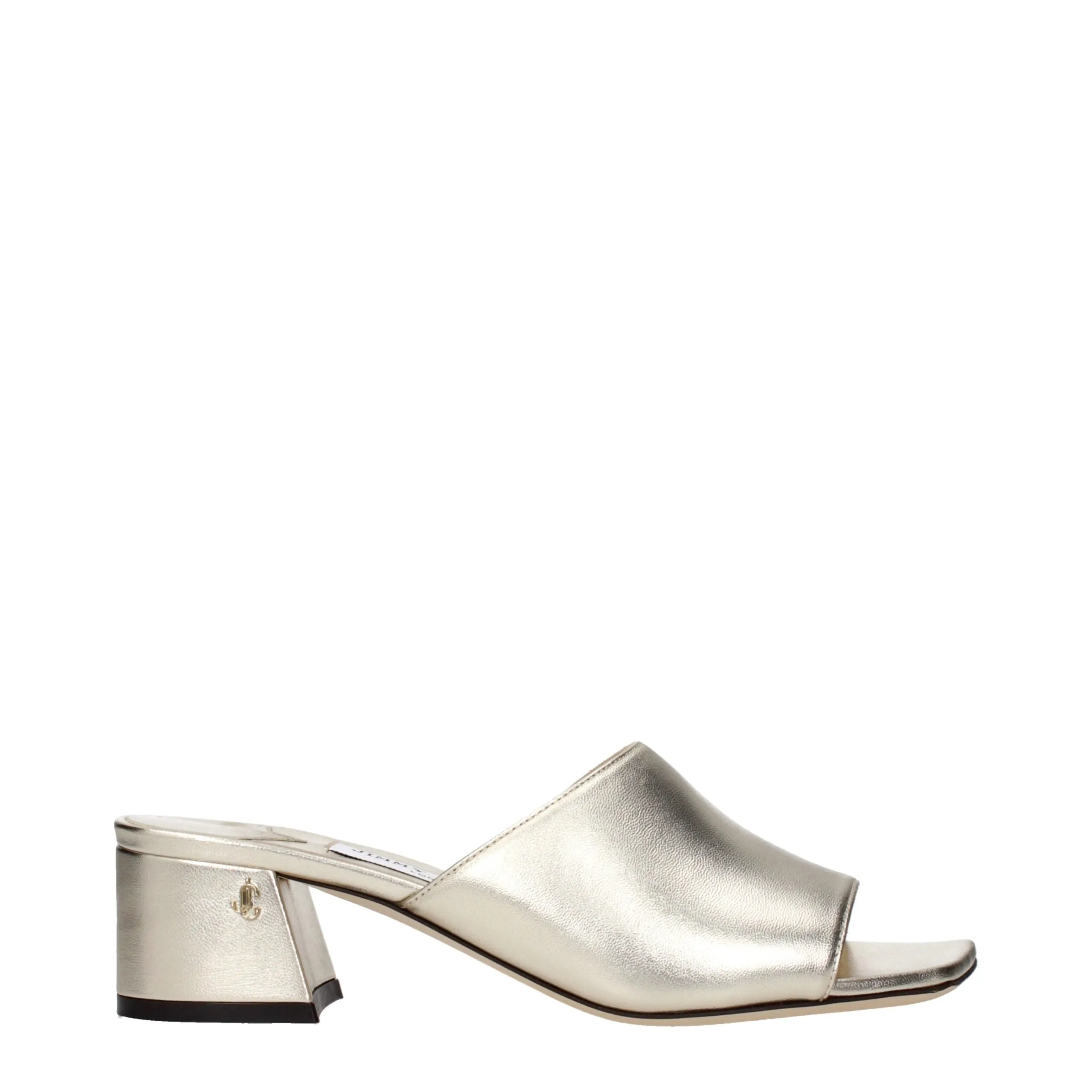 Jimmy Choo Gold Leather Platform Sandals sold by Siebentaschen