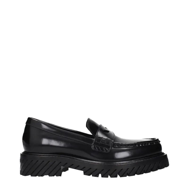 Off-White Black Leather Slip-On Loafers made by Off-White