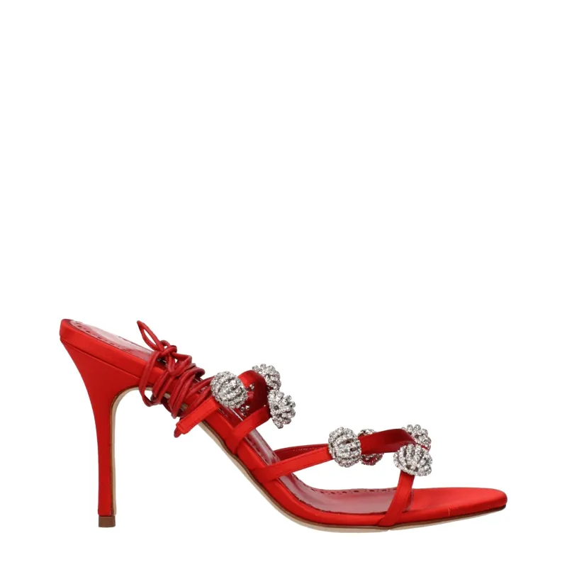Manolo Blahnik Red Satin Stiletto Heel Sandals sold by Siebentaschen
