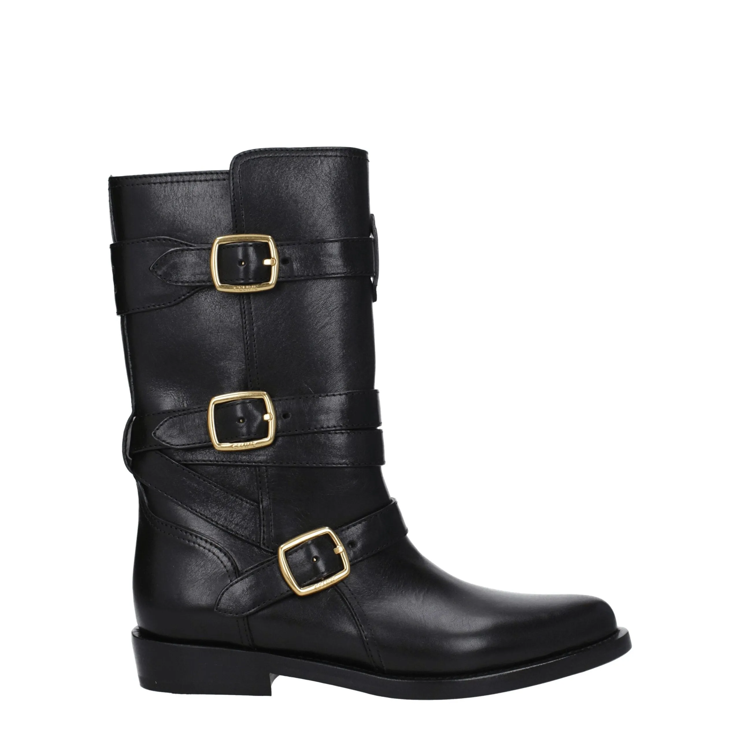 Celine Black Leather Flat Boots sold by Siebentaschen