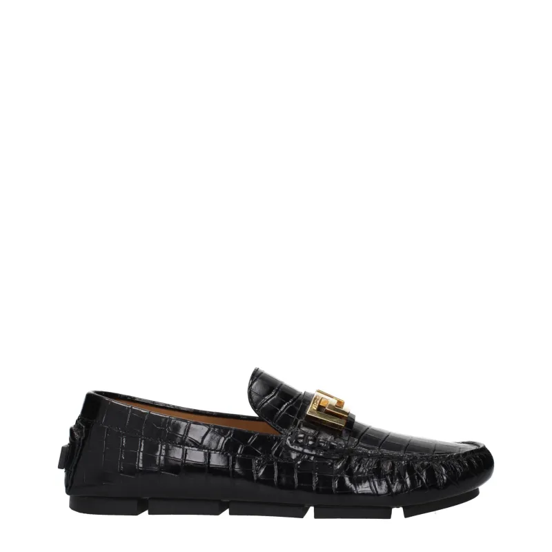 Versace Black Leather Slip-On Loafers sold by Siebentaschen