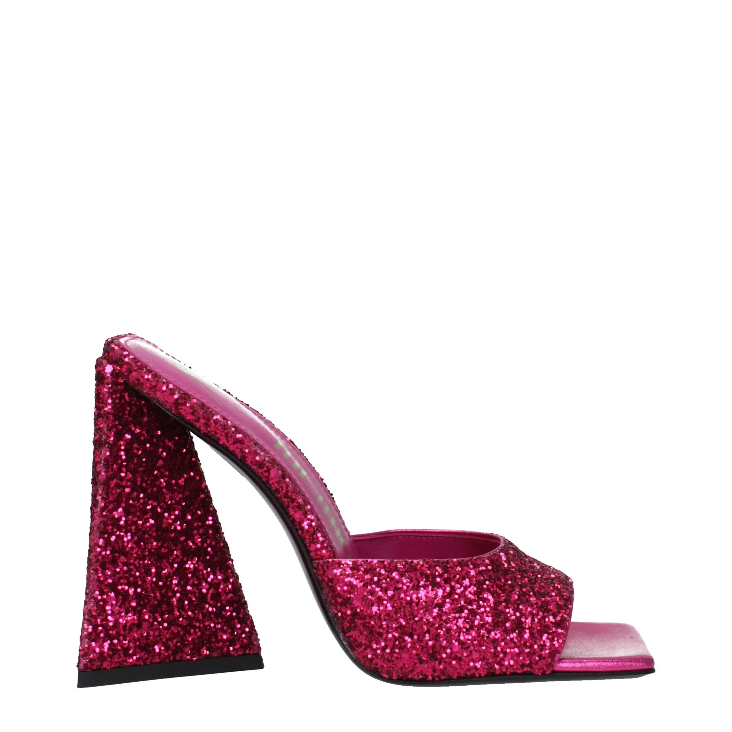 The Attico Pink Plastic Platform Sandals sold by Siebentaschen