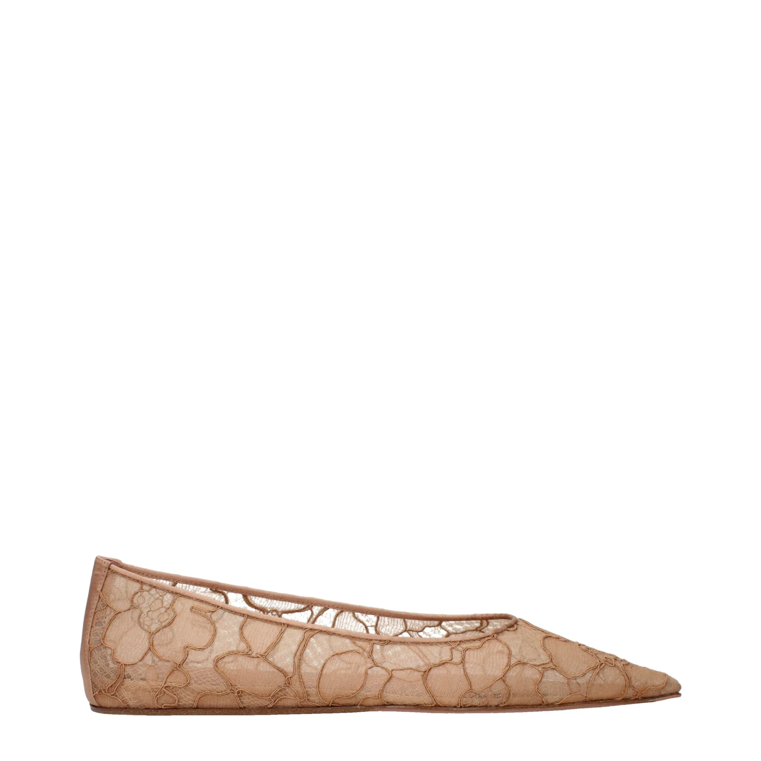 Amina Muaddi Beige Fabric Ballet Flats sold by Siebentaschen