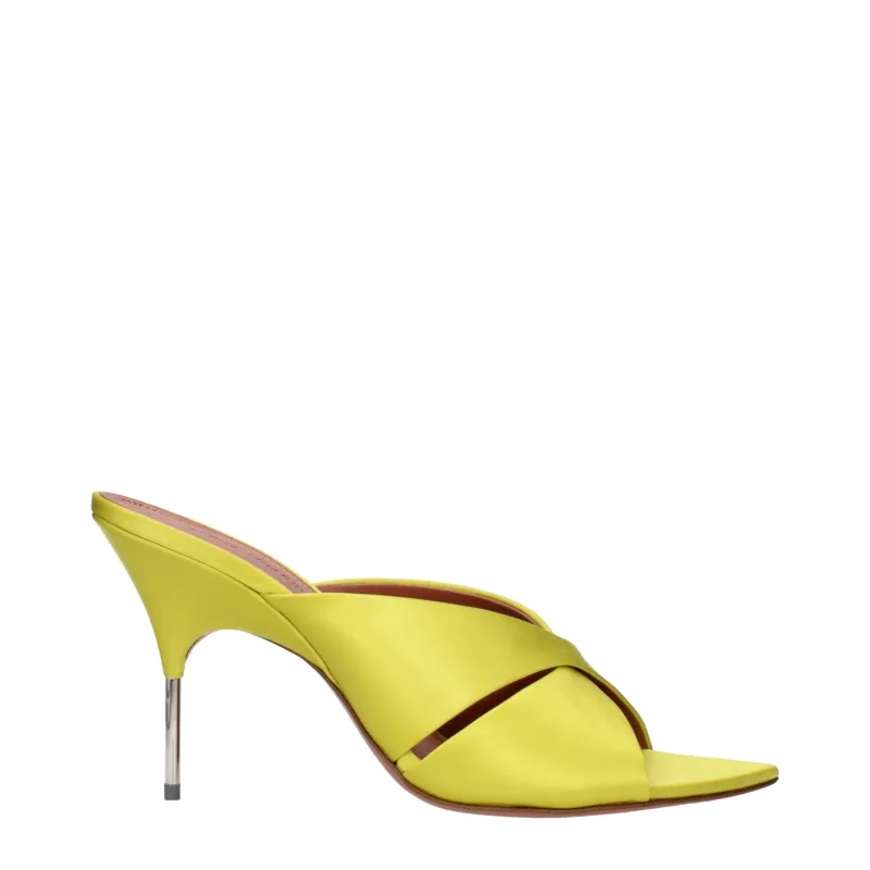 Amina Muaddi Green Satin Stiletto Heel Sandals sold by Siebentaschen