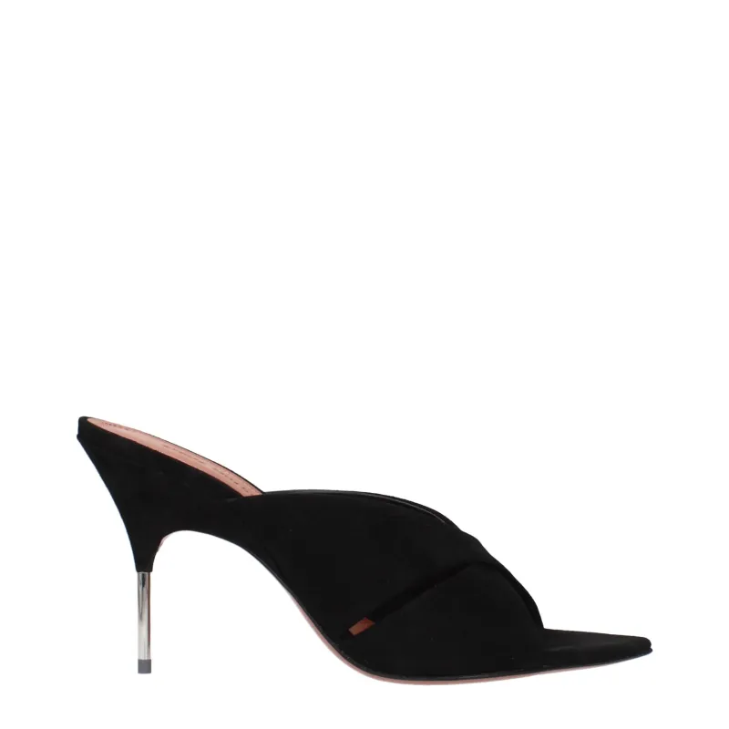 Amina Muaddi Black Leather Stiletto Heel Sandals sold by Siebentaschen