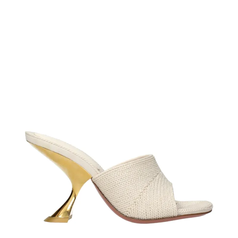 Amina Muaddi Beige Fabric Slippers made by Amina Muaddi