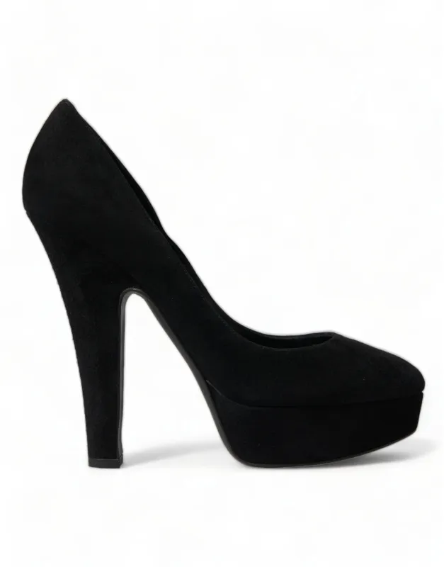 Dolce & Gabbana Black Suede Leather Platform Heel Pumps Shoes sold by Siebentaschen