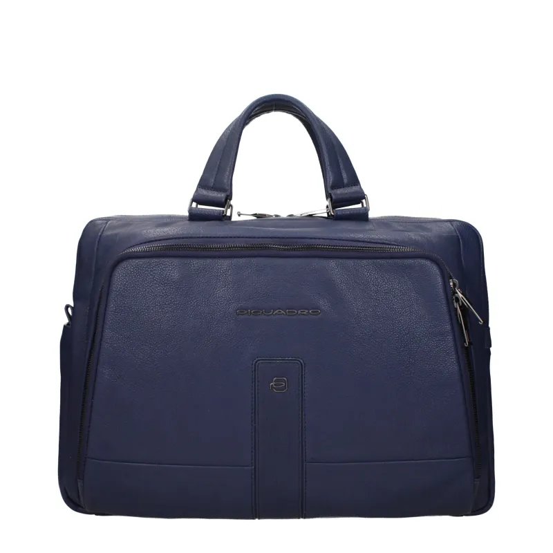 Piquadro Blue Leather Business And Laptop Bag sold by Siebentaschen
