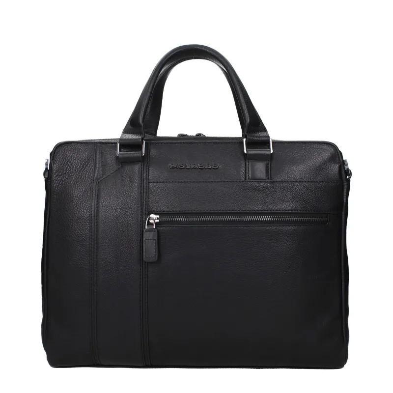 Piquadro Black Leather Business And Laptop Bag sold by Siebentaschen