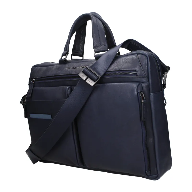 Piquadro Blue Leather Business And Laptop Bag sold by Siebentaschen