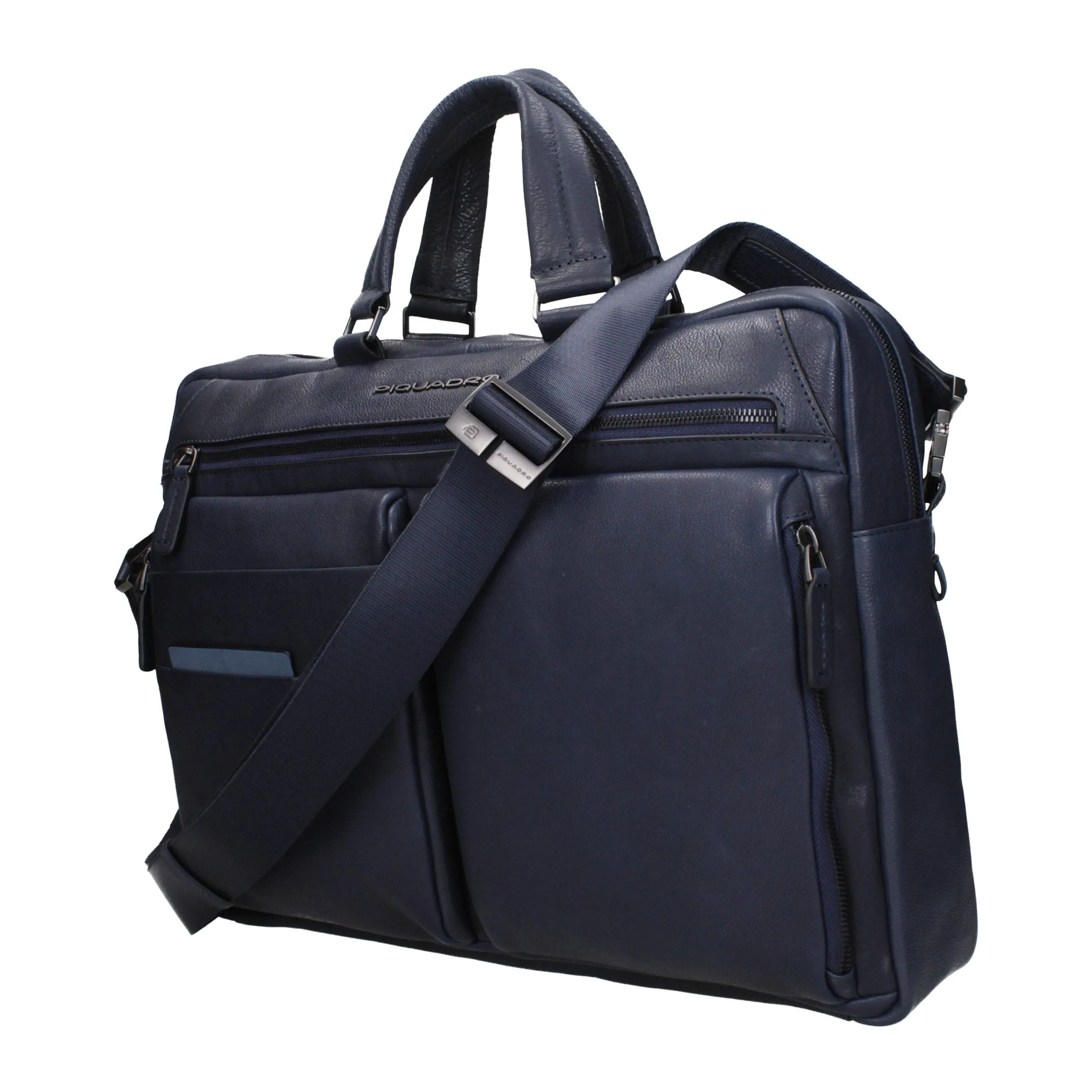 Piquadro Blue Leather Business And Laptop Bag sold by Siebentaschen