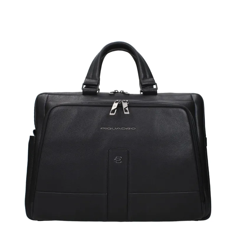 Piquadro Black Leather Business And Laptop Bag sold by Siebentaschen