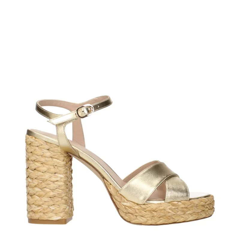Stuart Weitzman Gold Leather Platform Sandals sold by Siebentaschen