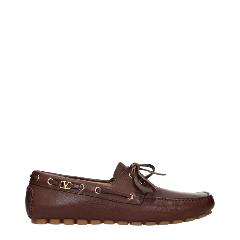 Valentino Garavani Brown Leather Slip-On Loafers sold by Siebentaschen