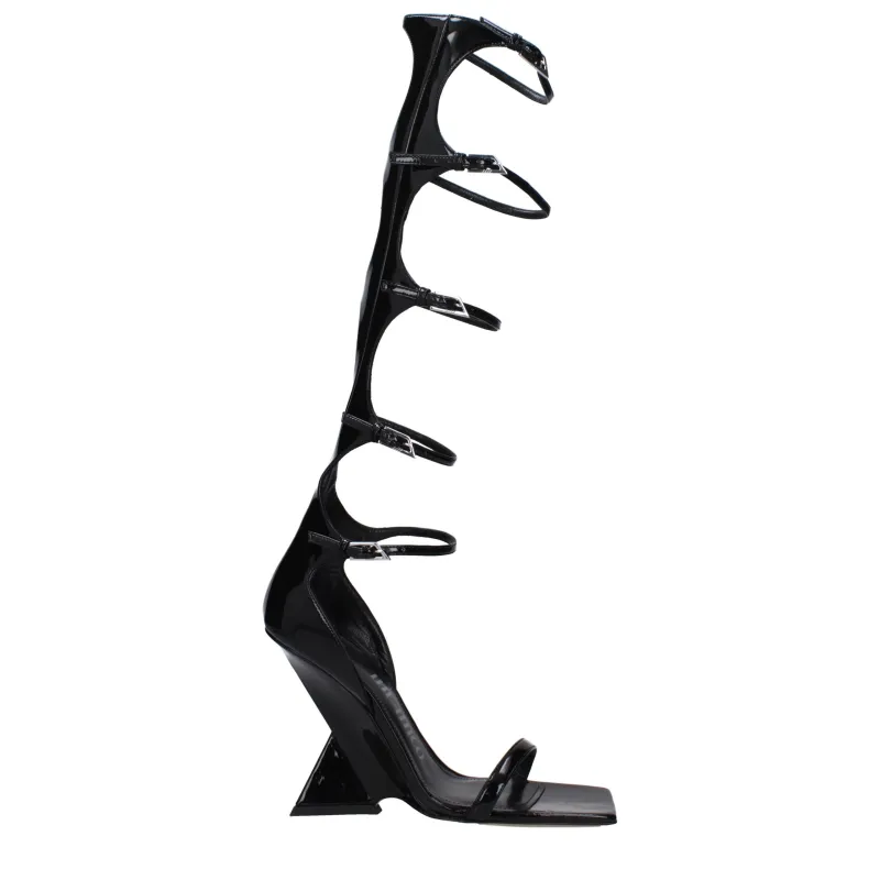 The Attico Black Leather Stiletto Heel Sandals sold by Siebentaschen