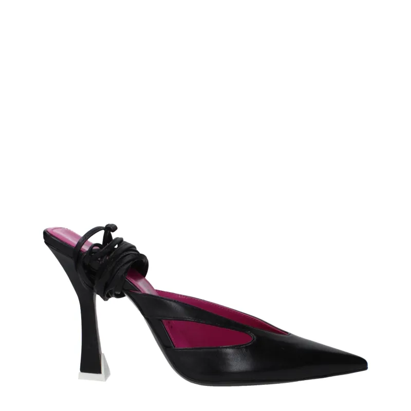 The Attico Black Leather Stiletto Heel Sandals sold by Siebentaschen