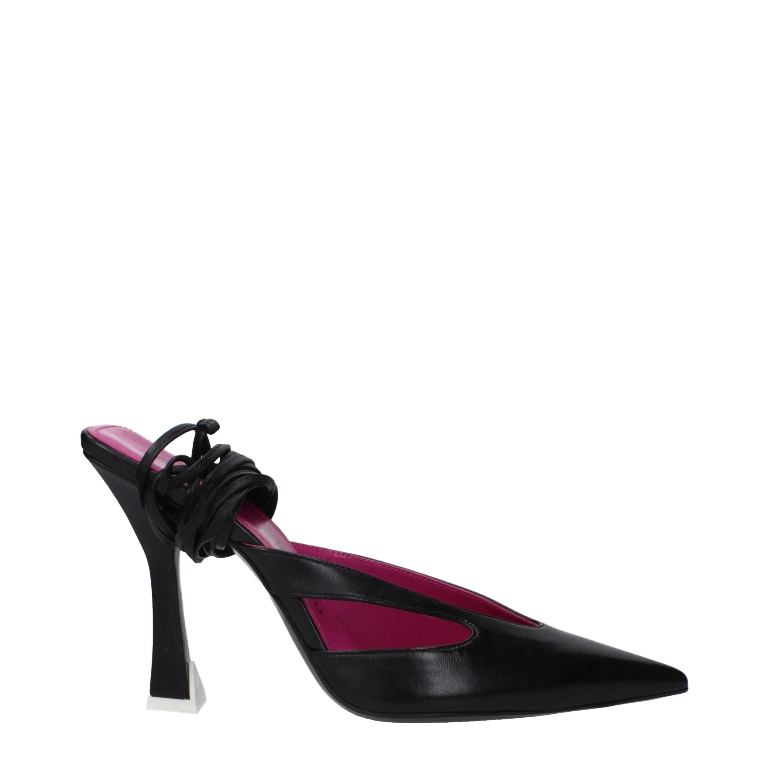 The Attico Black Leather Stiletto Heel Sandals sold by Siebentaschen