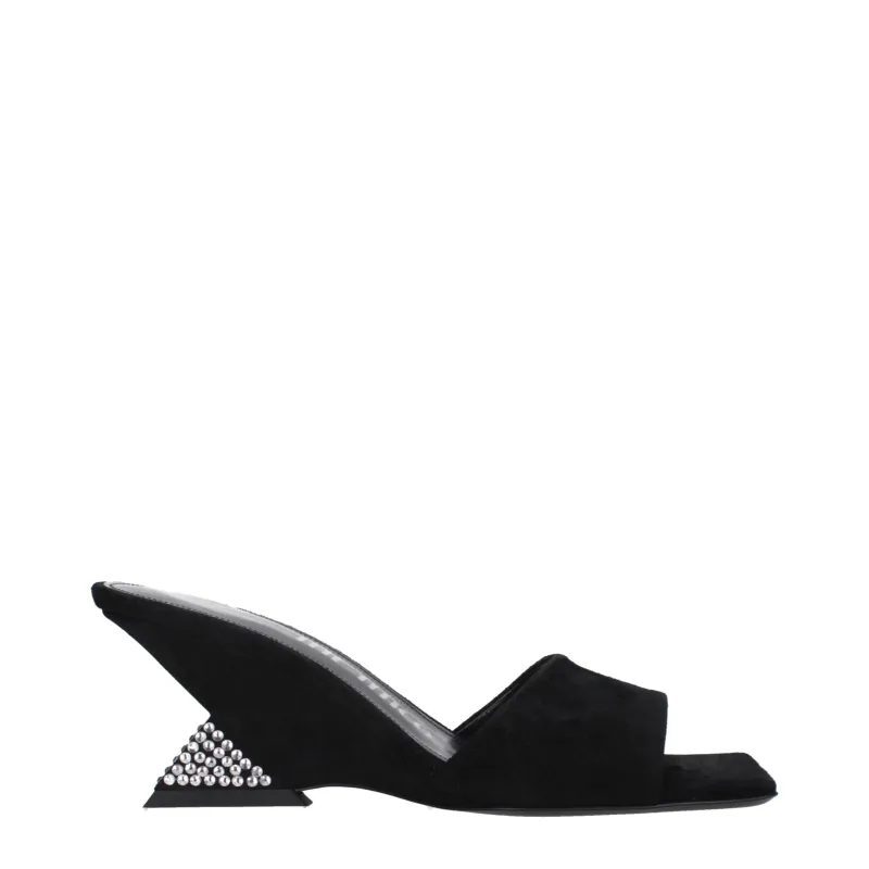 The Attico Black Leather Platform Sandals sold by Siebentaschen