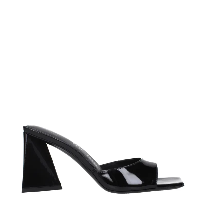 The Attico Black Leather Stiletto Heel Sandals sold by Siebentaschen