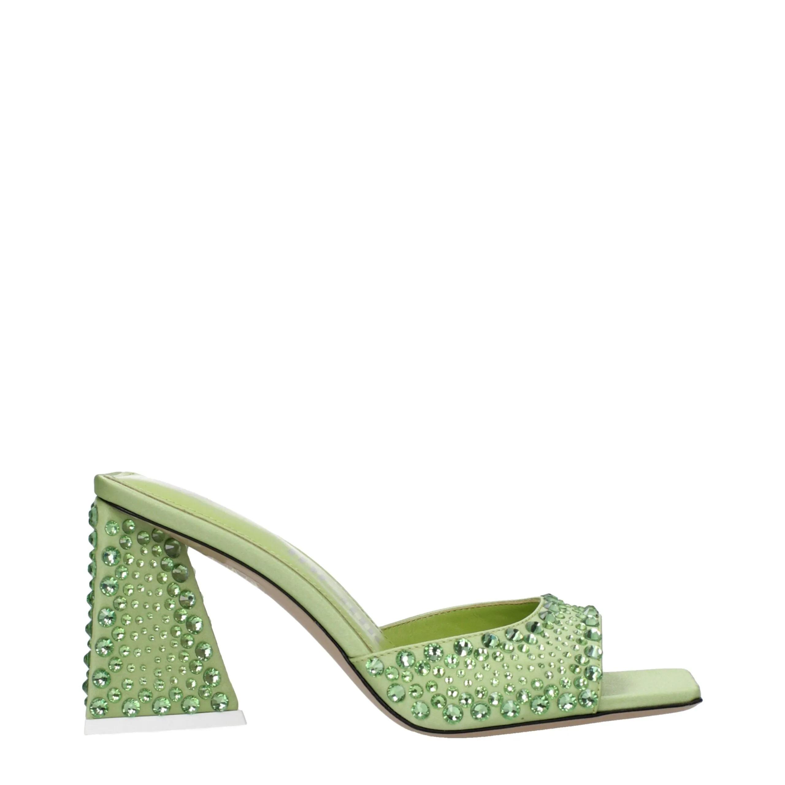 The Attico Green Satin Stiletto Heel Sandals sold by Siebentaschen